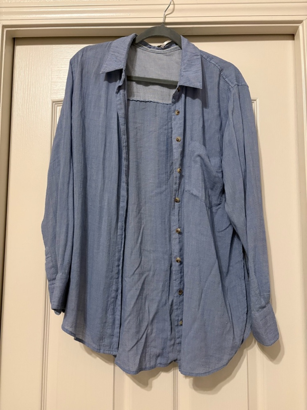 Free People Light Blue Button-Down Shirt